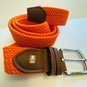 Tommy Hilfiger Orange Woven Belt with Brown Accents